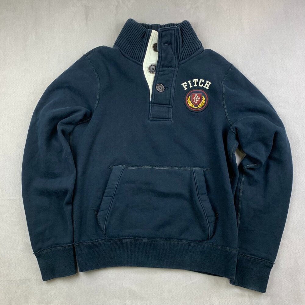 Vtg Abercrombie & Fitch Mens Sweater Medium Navy Blue Button Patch Pouch Muscle
